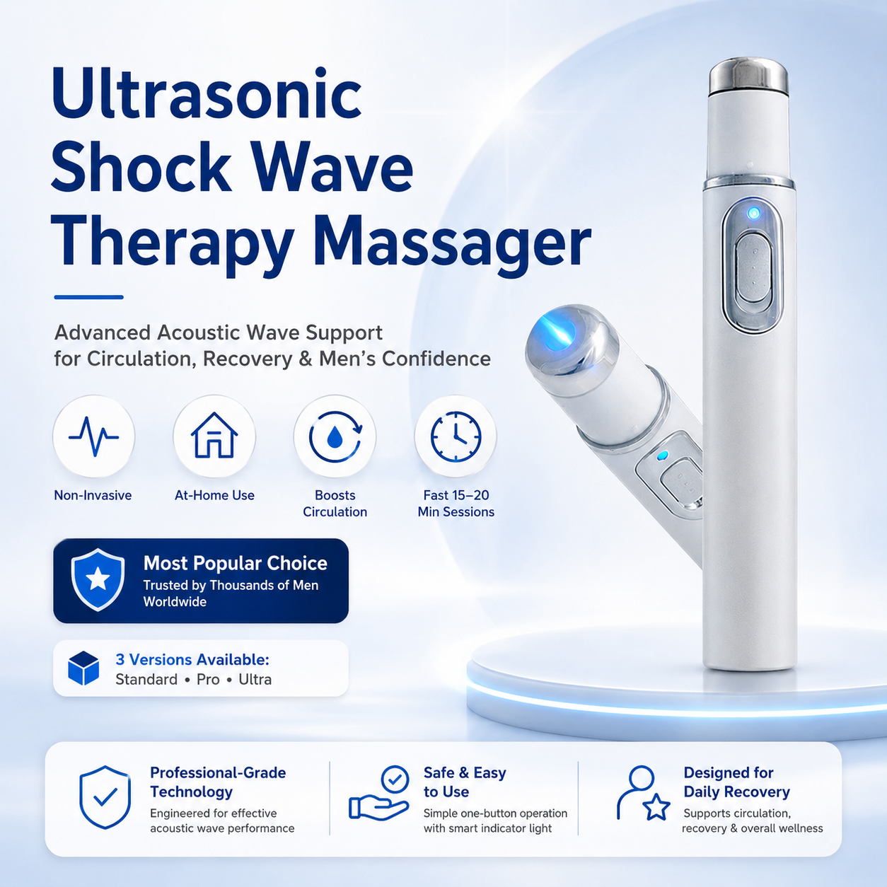 Ultrasonic Shock Wave Therapy Massager——Restore Circulation. Relieve Deep Pain. Rebuild Male Confidence.